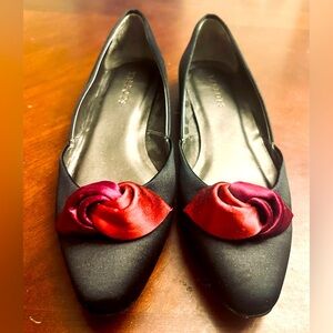 Beautiful 7.5M Satin Talbots Flats with Satin Fuscia Bow